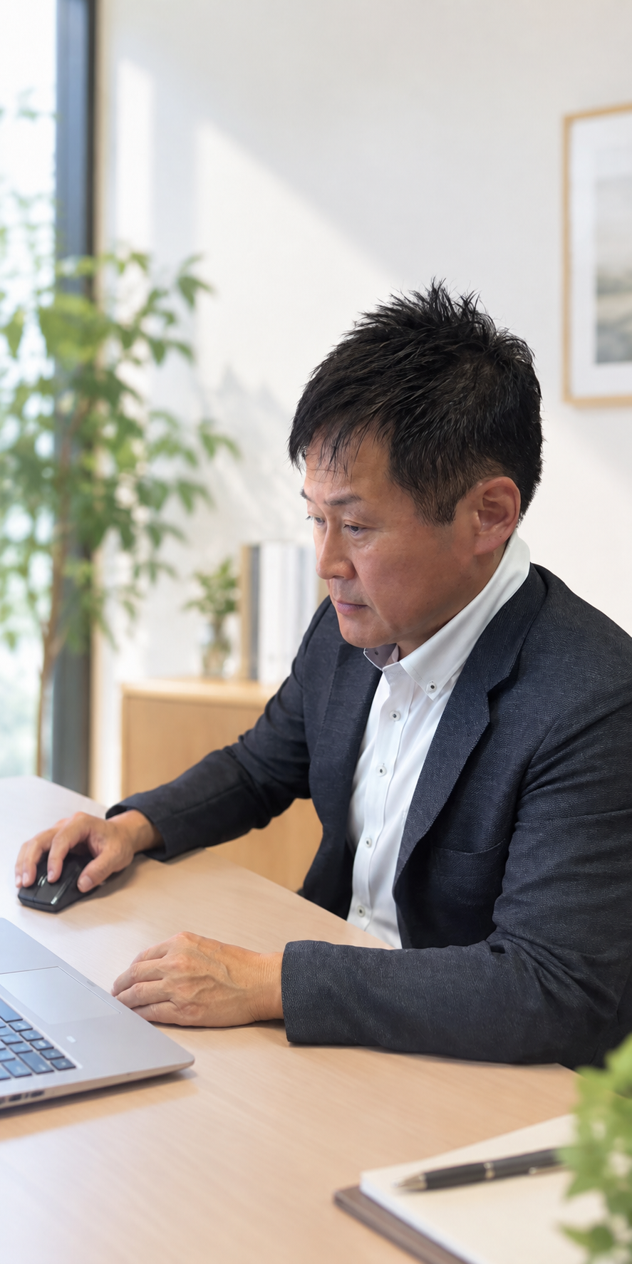 ノートパソコンで働くビジネスマン